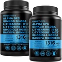 Supplément Cerveau Nootropique 12-en-1 Anhydre : Ginkgo Biloba pour le soutien, la mémoire et la focalisation du cerveau - B12, Alpha GPC, L Theanine et Choline Suppléments avec Bioperine non caféiné 1321mg (120ct)