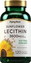 Piping Rock Sunflower Lécithine Softgel Capsules $ 3600 mg $ 120 Count $ Riche en Phosphatidylcholine $ Sans soja, sans OGM, sans gluten