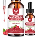 (2 Pack) Glycinat de magnésium gouttes liquides avec citrate et taurate - Haute absorption 1000mg Complexe de magnésium liquide avec D3, GABA, L-théanine pour la cognition, Muscle et Focus, Arôme framboise - 30mL