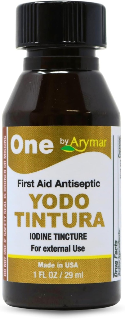 Arymar Iodine Teinture, YODO Tintura 2% Solution topique pour les coupures mineures, les éraflures, les brûlures, 1 Fl Oz