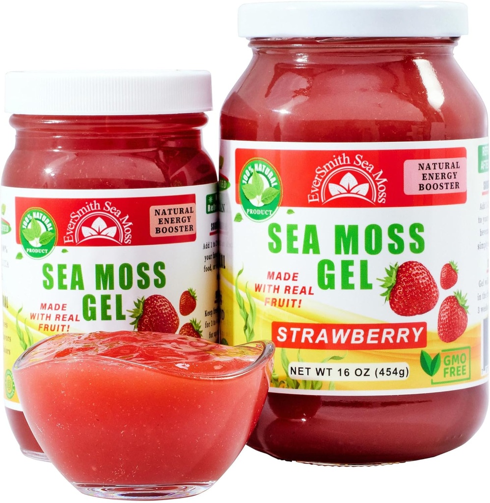 Wildcrafted Irish Sea Moss Gel | Made in USA | Rich in Vitamins & Minerals | Sea Moss Gel Raw | Nutritional Supplement | Strawberry (16 oz)