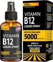 Vitamine B12 Spray sublingual 5000 mcg – Vegan Methylcobalamin Liquid B12 Boost Energy, Mood & Brain Health - Spray sans gluten, sans OGM B12 pour les hommes et les femmes - Posologie facile (5000 mcg dans 10 sprays)