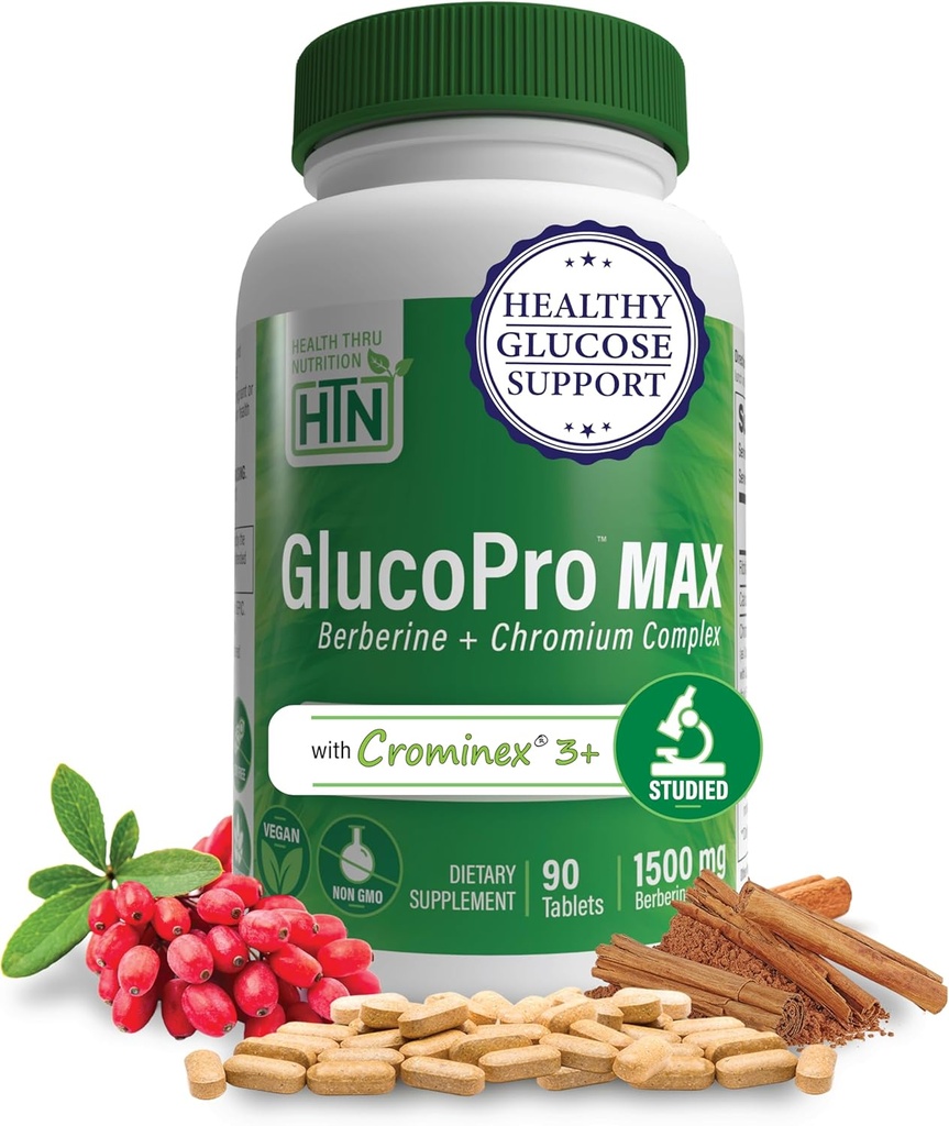 Santé Thru Nutrition GlucoPro Max - avec 1 500mg Berberine, Chrominex + Chromium, et 1000mg Cinnamon.