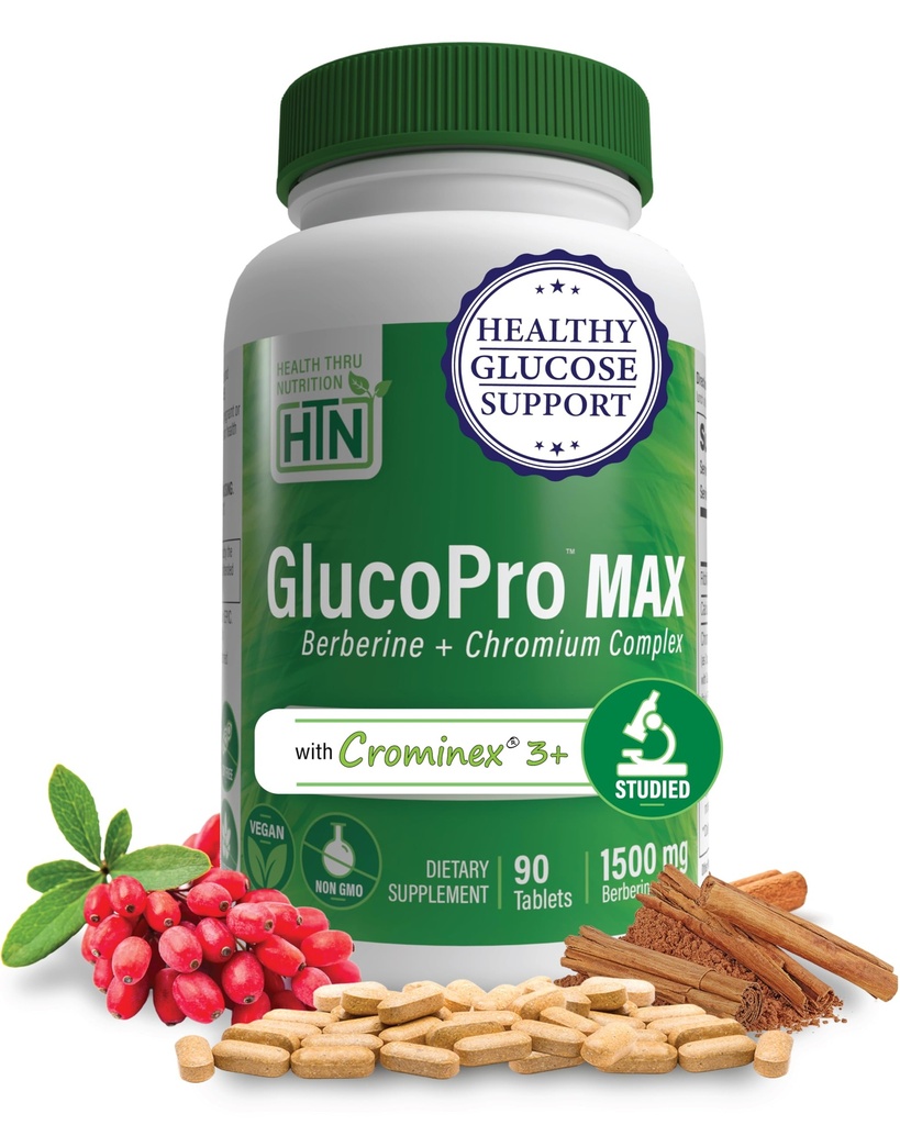 Santé Thru Nutrition GlucoPro Max - avec 1 500mg Berberine, Chrominex + Chromium, et 1000mg Cinnamon.