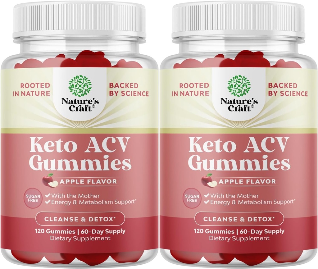Gummies Keto ACV pour le métabolisme avancé Support avec la mère - sans sucre Gummies Keto pour le nettoyage du corps et la désintoxication - Supplément de vinaigre de cidre de pomme pour les femmes et les hommes - 120 Chews x2