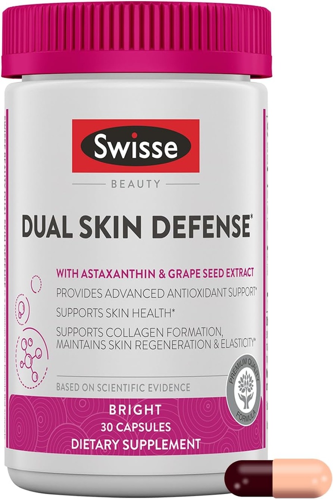 Swisse Beauty Dual Skin Defense Supplement: Astaxanthine, Grape Seed Extract et Vitamine C
