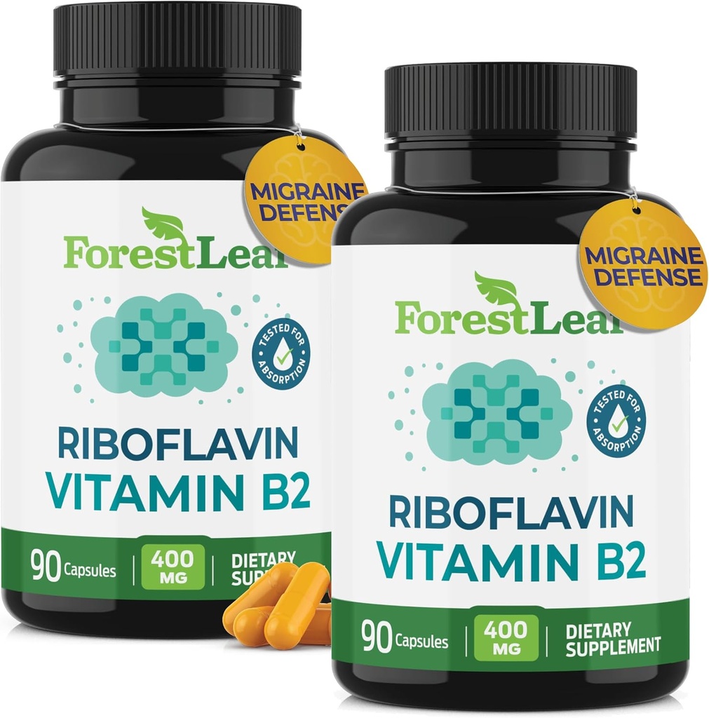 Vitamine B2 Riboflavine 400mg - Supplément énergie, peau et santé cellulaire - Support du système nerveux - Vitamine B 2 Vit B - Sans OGM et sans gluten - B2 Vitamine 400mg Capsules végétales, 90 Comptez 2-Pack