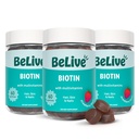 Gommies de biotine BeLive - Vitamines de peau, ongles et cheveux avec A, C, D, E, B12, zinc, folate et inositol, supplément de biotine pour anti-âge, énergie et collagène Boost, Gommies multivitamine - Fraise