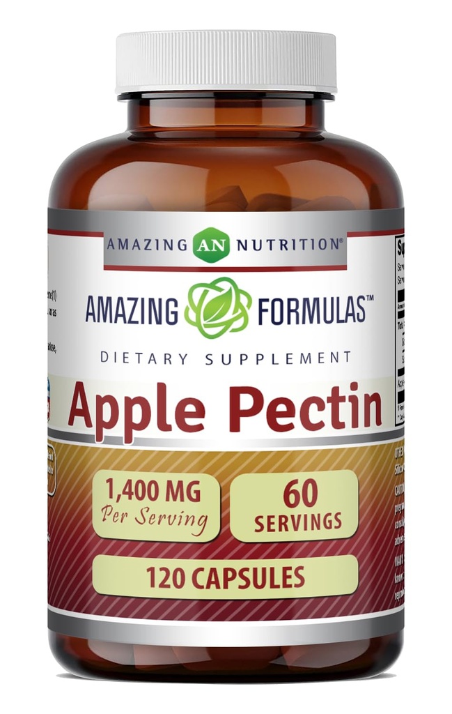 Amazing Formulas Apple Pectin 1400 Mg Supplement | Capsules | Non-GMO | Gluten-Free | Made in USA (1 Pack | 120 Count)