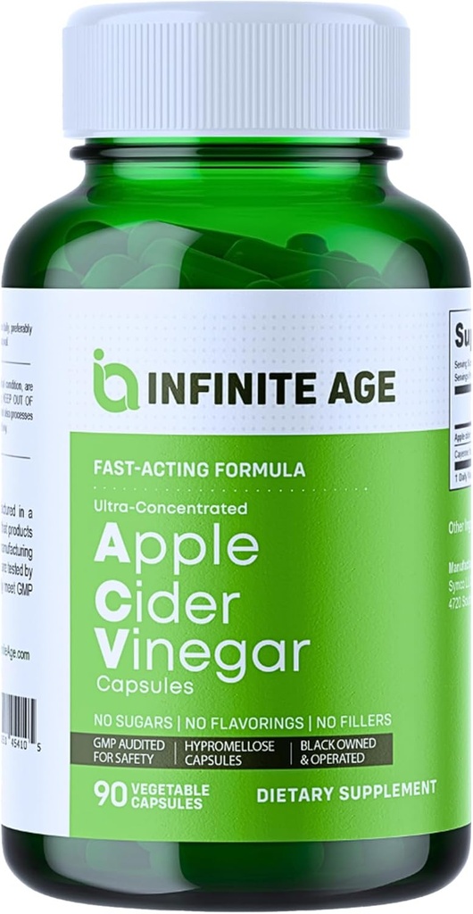 Infinite AGE 1950mg Capsules de vinaigre de cidre de pomme, 90 Compte - Fabriqué aux États-Unis, végétalien, sans gluten, tout naturel - avec 60mg de fruits Cayenne - Pas de remplissage, ultra concentré
