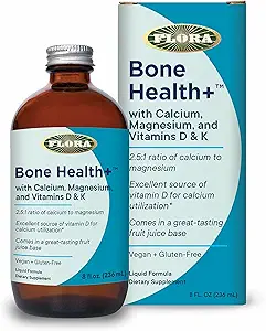 Flora Bone Health+ - Supplément Calcium & Magnésium - Offre Bone Support - Contient Vitamine D3 & Vitamine K2 - Vegan & sans gluten - Delicious Fruit Juice Base - 8 fl. oz.
