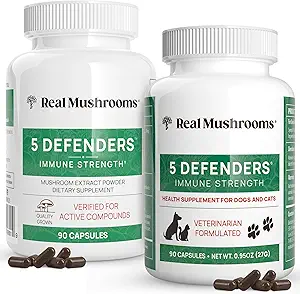 Véritables champignons 5 Defenders for Humans (90ct) & Pets (90ct) - Capsules Bundle - Chaga, Shiitake, Maitake, Turkey Tail & Reishi Mushroom - pour Immune Strength & Global Wellbeing - Vegan, Non-OGM