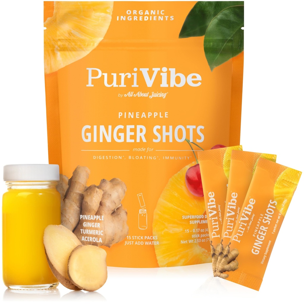 All About Juging Ginger Shops with Ananas & Turmeric - Superfood Juice Powder - Immunity, Digestion & Energy Support - 15 Packs de Stick Wellness - PuriVibe