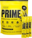 PRIME HYDRATION+ Sticks Lémonade de poudre d'hydratation Bâtons à usage unique de poudre d'électrolyte sur le go de faible teneur en sucre de caféine sans végétalien de 16 bâtons