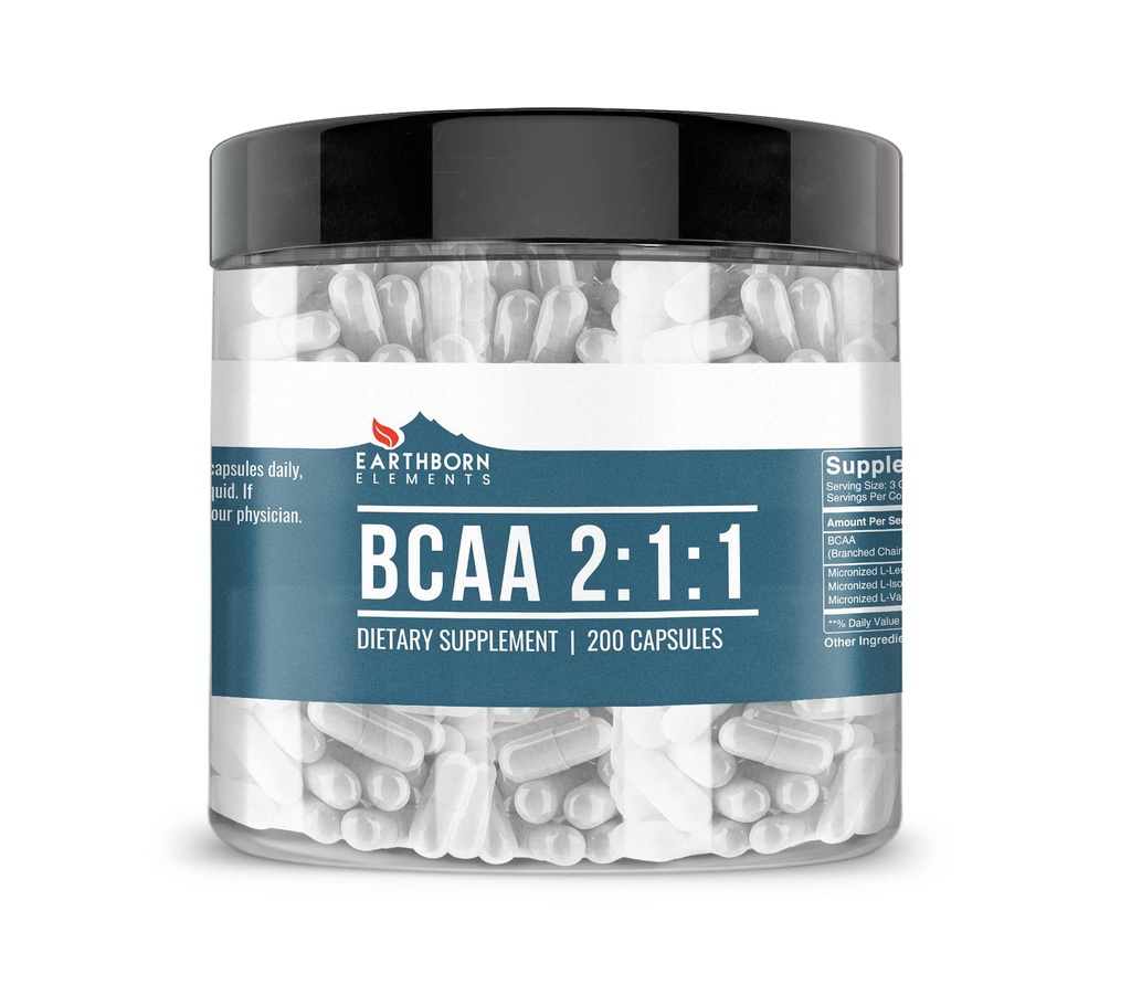 Éléments terriens BCAA, 200 Capsules, purs et non dilués, sans additifs