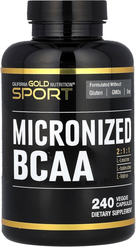 California Gold Nutrition Sport, Micronised BCAA, Acides aminés à chaîne ramifiée, 240 capsules de légumes