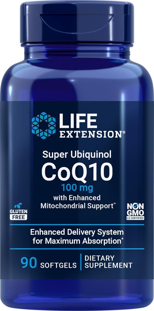 Life Extension COQ10 Super Ubiquinol 100mg avec support Mitochondrial amélioré, 90 Softgels