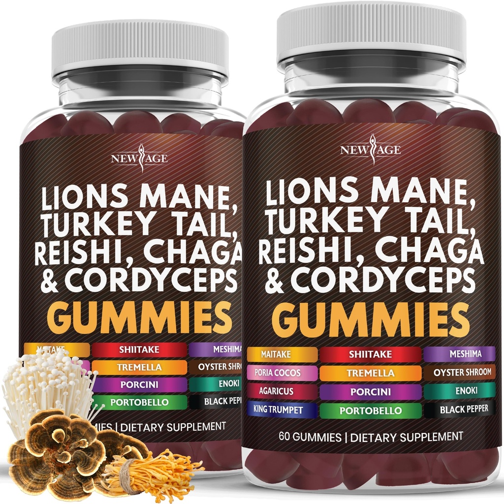 Nouveau supplément de la Mane de Lion de Champignon d'Âge - Supplément complet de Champignon pour le soutien cognitif et immunitaire, avec Reishi, Cordyceps - 120 Comte