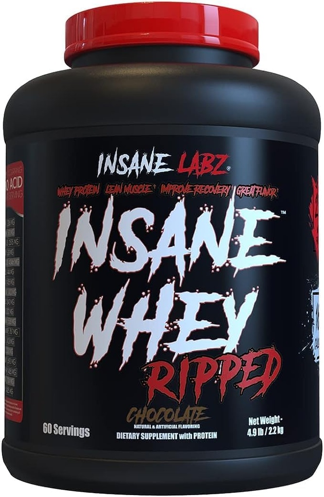 Insane Labz Insane Whey Ripped, Lean Muscle Building Protein avec L-Carnitine et CLA huile poudre, 5 livres 60 portions, chocolat
