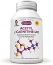 ANDREW LESSMAN acétyl L-Carnitine 400 mg - 60 Capsules - Soutien du système nerveux, du métabolisme des graisses et de l'énergie, de la fonction cérébrale saine, du flux sanguin sain vers le cerveau. Capsules faciles à avaler.