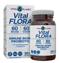 Vital Planet - Vital Flora Immmune Support Probiotique, 60 Million CFU, Diverses souches, Mélange de complément de champignons biologiques avec prébiotiques, Probiotiques de santé digestif pour les femmes et les hommes 30 Capsules