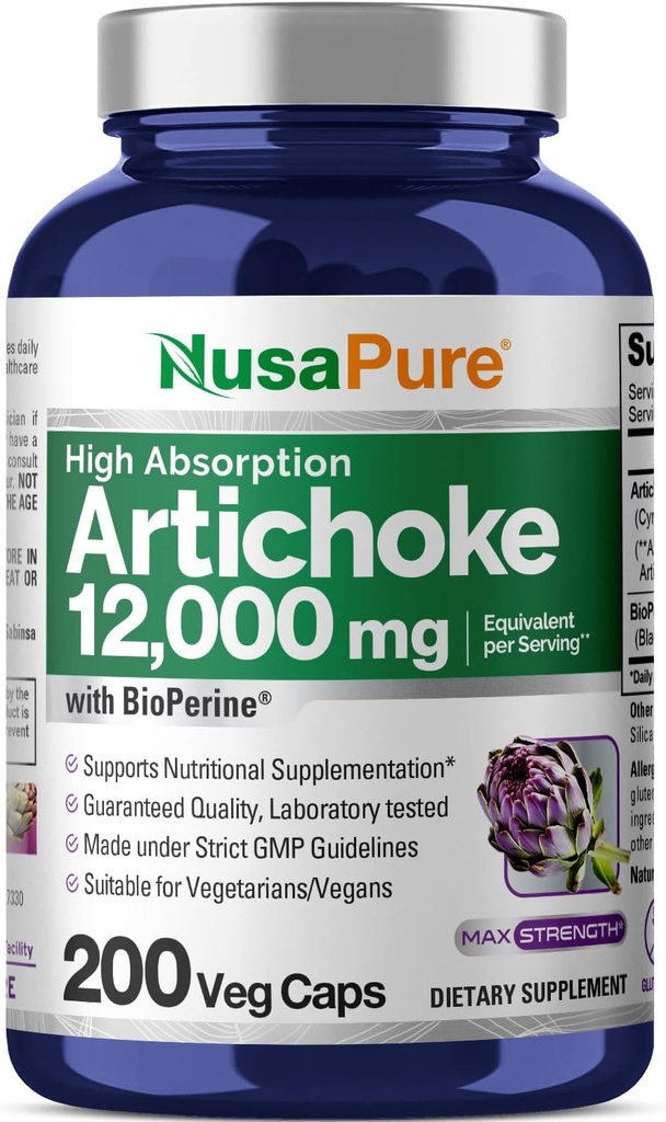 NusaPure Artichaut 20:1 Extrait, 600 mg équivalent à 12 000 mg 200 capsules de légumes (non-OGM, sans gluten)