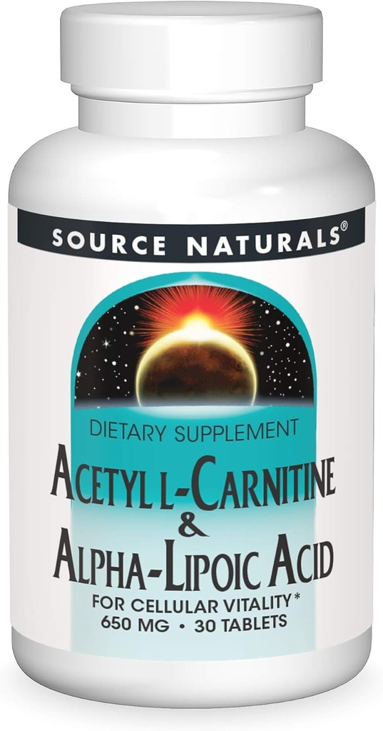 Source Naturelles Acétyl L-Carnitine et acide alpha-lipoïque 650mg - 30 comprimés