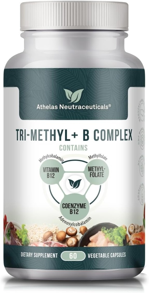 Tri-Méthyl+ B Vitamines complexes méthylées B - Supplément de vitamine complexe de méthyle B pour le MTHFR Soutien aux formes actives de méthylcobalamine B12, d'adénosylcobalamine et de méthylfolate