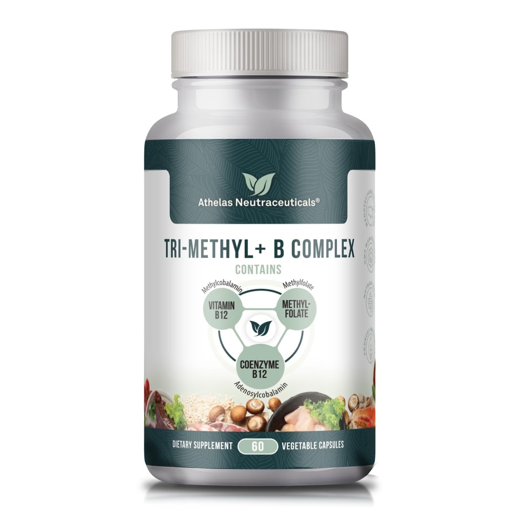 Tri-Méthyl+ B Vitamines complexes méthylées B - Supplément de vitamine complexe de méthyle B pour le MTHFR Soutien aux formes actives de méthylcobalamine B12, d'adénosylcobalamine et de méthylfolate