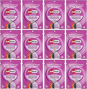SaltStick Electrolyte FastChews - 120 Comprimés de baies mélangées - Comprimés d'électrolyte pour l'hydratation, onglets de sel - 10 Comprimés (paquet de 12)