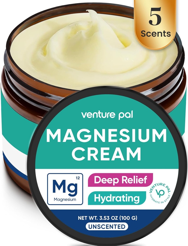 Venture Pal Lotion de magnésium, Crème de magnésium topique pour le sommeil, Crampes de jambes et douleur, Relaxation musculaire, Calme, Supplément hydratant avec huile de coco, beurre de karité et acide hyaluronique, sans danger pour les enfants