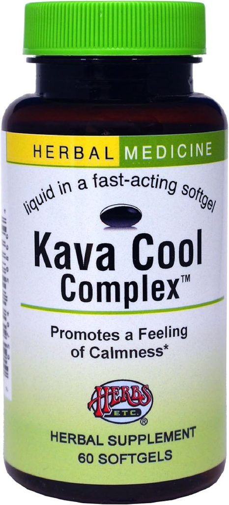 Herbs Etc. Kava Complexe Calme - Supplément à base de plantes pour soutenir la relaxation naturelle - Soutient le sommeil reposant - Supplément apaisant Nerve - 60 Softgels (60 portions)