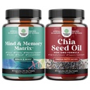 Ensemble de complément de cerveau avancé avec Nootropics pour la mémoire, Focus, Clarity, Energy et Chia Capsules d'extraction d'huile de graines avec Omega 3 6 9 à base de plantes et Fibre pour le Cœur, Digestive & Immune Support