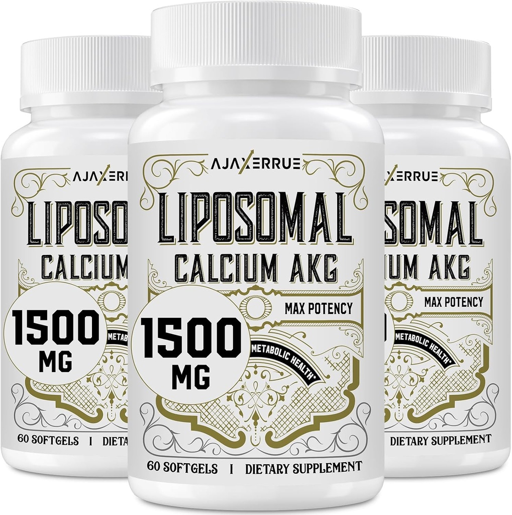 Calcium liposomique AKG Supplément 1500 MG (acide alpha-cétoglutarique), haute absorption, plus efficace que AAKG, Ca AKG pour la longévité, la défense de l'âge, l'énergie cellulaire, la fonction métabolique, 180 Softgels