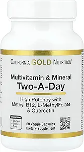 California Gold Nutrition Multivitamine et Minéral avec du méthyl B12, vitamine C, L-méthylFolat et bio-quercétine, deux jours A, 60 Capsules de Véggie