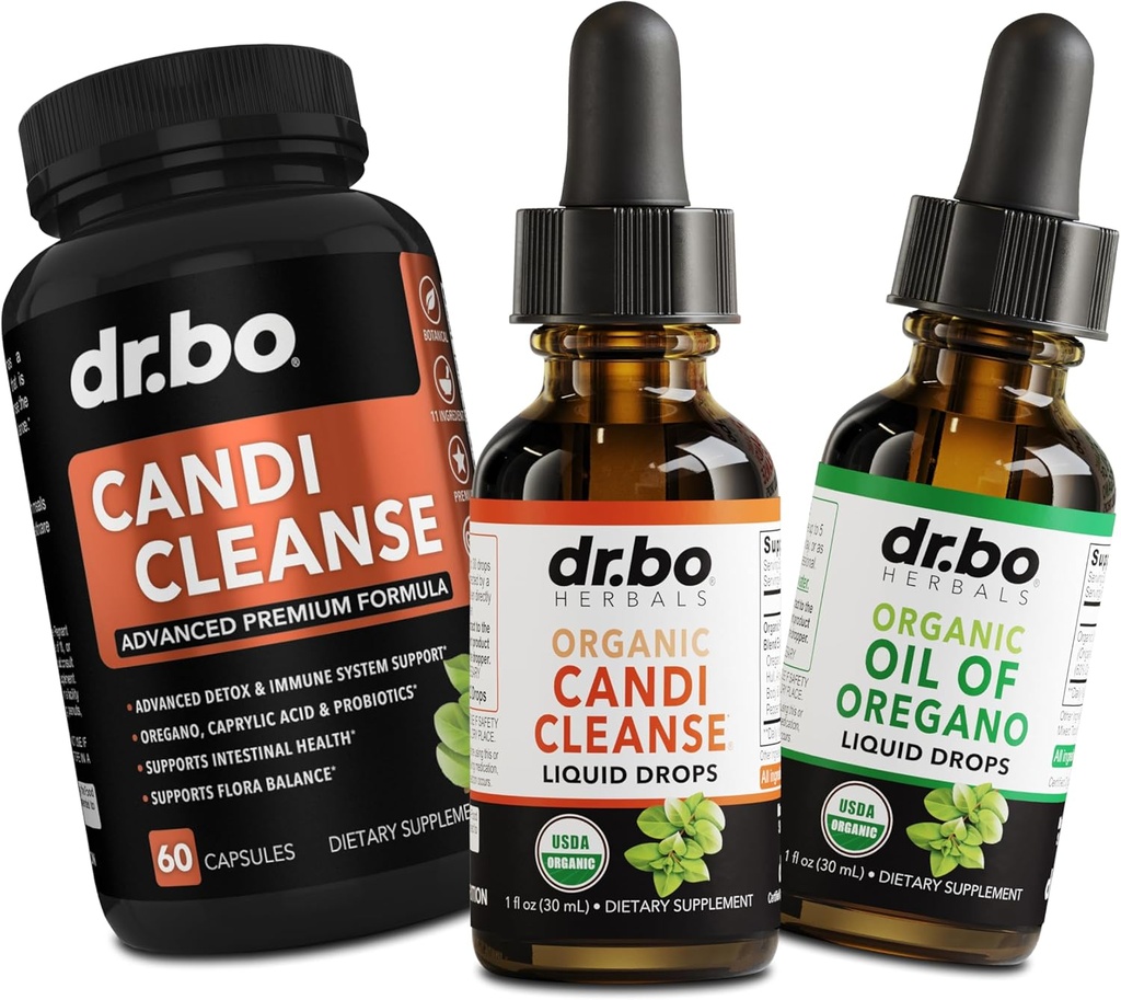 Candi Cleanse & Oregano Oil Drops - Organic Oil of Oregano Drops Liquid & Black Walnut Wormwood - Extra Strength Overgrowth Balance Complex, Natural Oral Gut Cleanser Detox Health Supplements Capsules