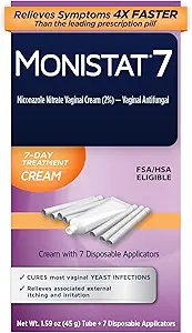 Traitement d'infection à levure Monistat 7 jours pour les femmes, crème Miconazole (45g Tube) et 7 applicateurs, pour soulager les démangeaisons vaginales légères