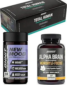 ONNIT Total humain + Alpha Cerveau 90ct + Nouvelle humeur 60ct Stack