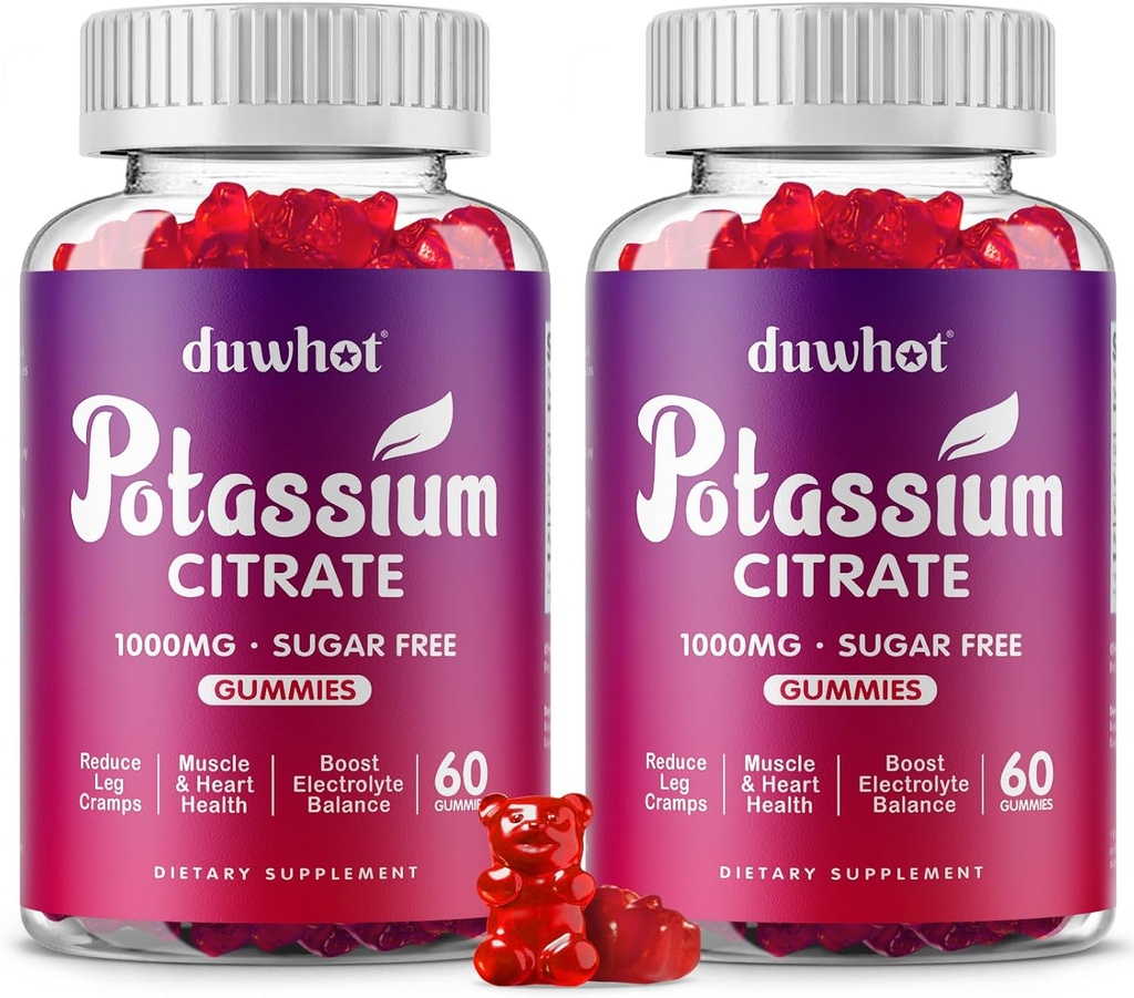 Citrate de potassium 1000mg Gummies, supplément de potassium pour adultes femmes et hommes, soutien des crampes et de la santé musculaire, 120 Chewables