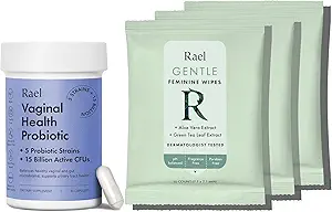 Rael Bundle - Suppléments probiotiques pour les femmes, enzymes digestives, santé du trac urinaire (30 jours d'approvisionnement) et Wipes féminines flushables, équilibre du pH (10 comtes, pack de 3)