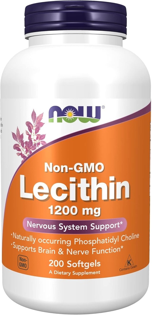 MAINTENANT Aliments suppléments, Lécithine 1200 mg avec Phosphatidyl Choline naturellement présent, 200 Softgels