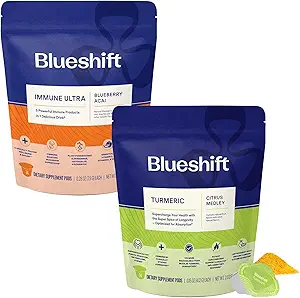 Blueshift Immune Ultra & Turmeric Citrus Medley Bundle - Poudre de support immunitaire, pods de poudre curcuma pour l'eau, suppléments de vitamine C & Curcumine- Immune Ultra (14 Pack) & Turmeric Citrus (14 Pack)