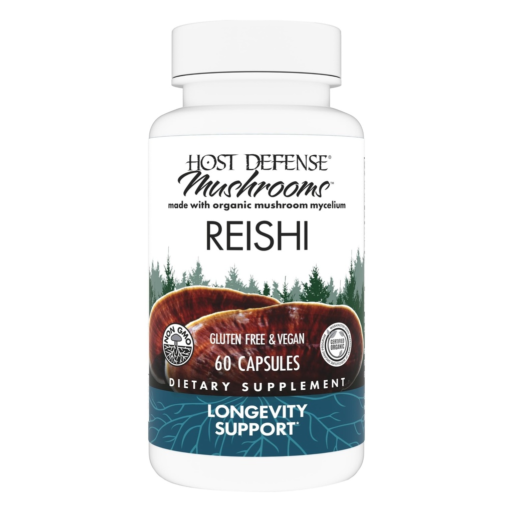 Host Defense Reishi Capsules - Supplément Heart & Immune Health Support - Supplément Champignon pour soutenir l'énergie et la vitalité - Supplément Reishi pour aider le bien-être général - 60 capsules (30 portions)*