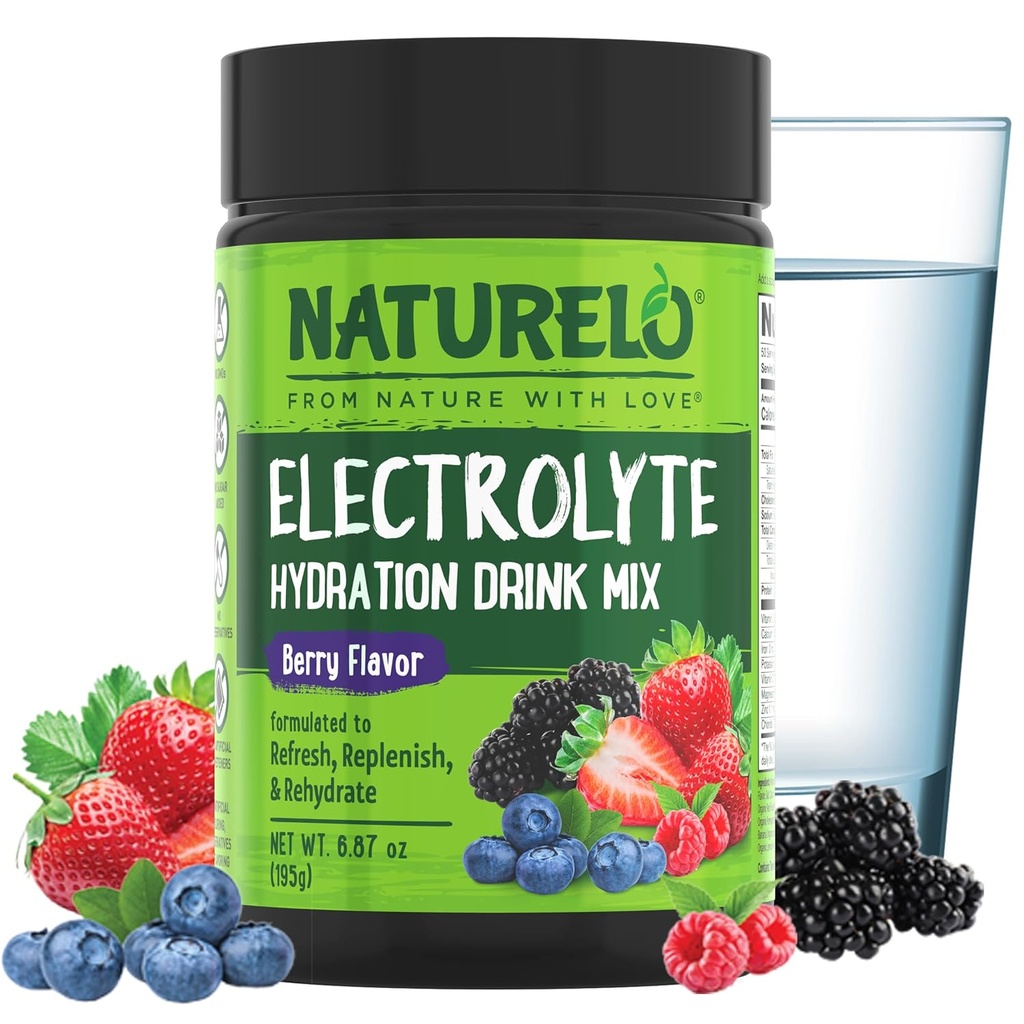 NATURELO Mélange de poudre d'électrolyte, d'hydratation et de boisson minérale, sans sucre et sans saveur de fruits 50