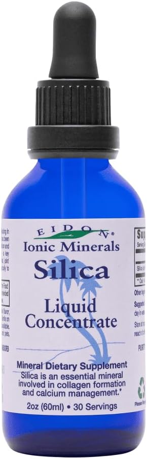 Eidon Liquid Silica Mineral Concentrate - Silica Supplément gouttes pour cheveux, peau et ongles, supporte la production de collagène, aide à gérer le calcium, pas de sucre ajouté - 2 oz