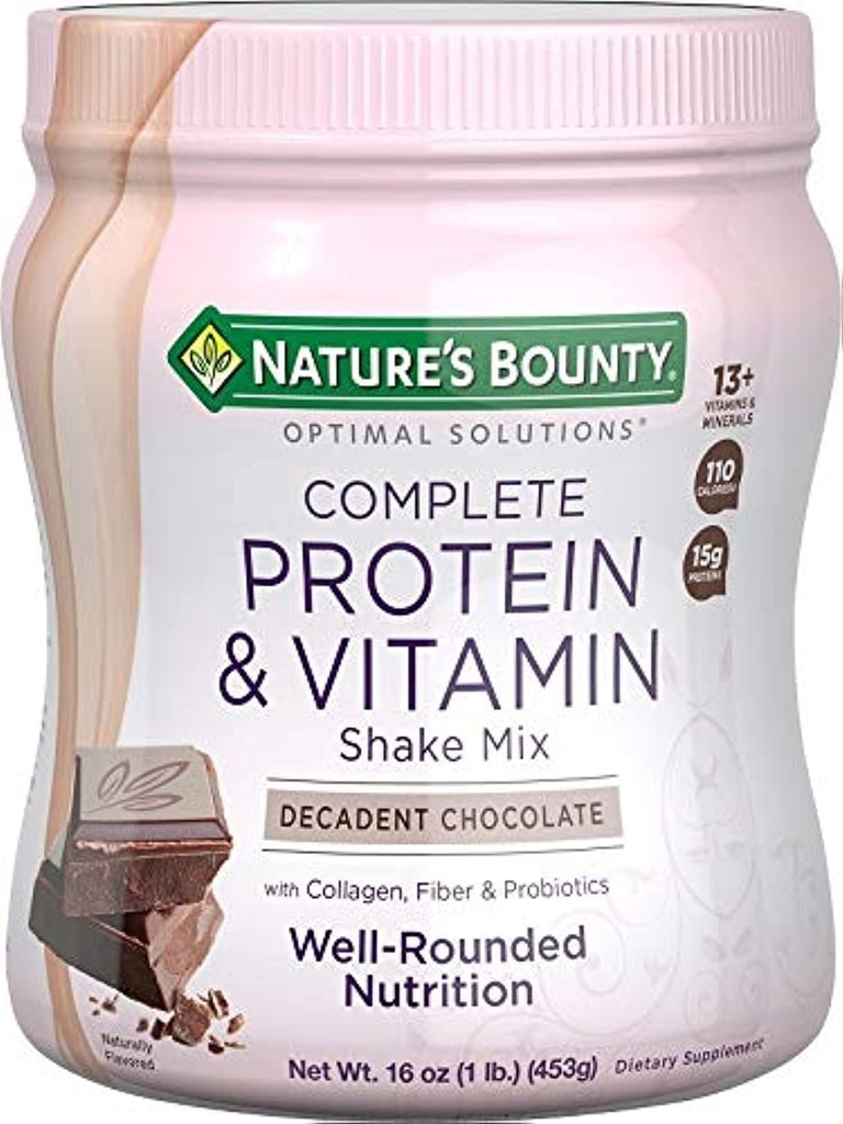 Mélange complet de protéines et de vitamines Shake par les solutions optimales de Bounty de la nature, contient de la vitamine C pour la santé immune, chocolat décadent saveur, 1 lb