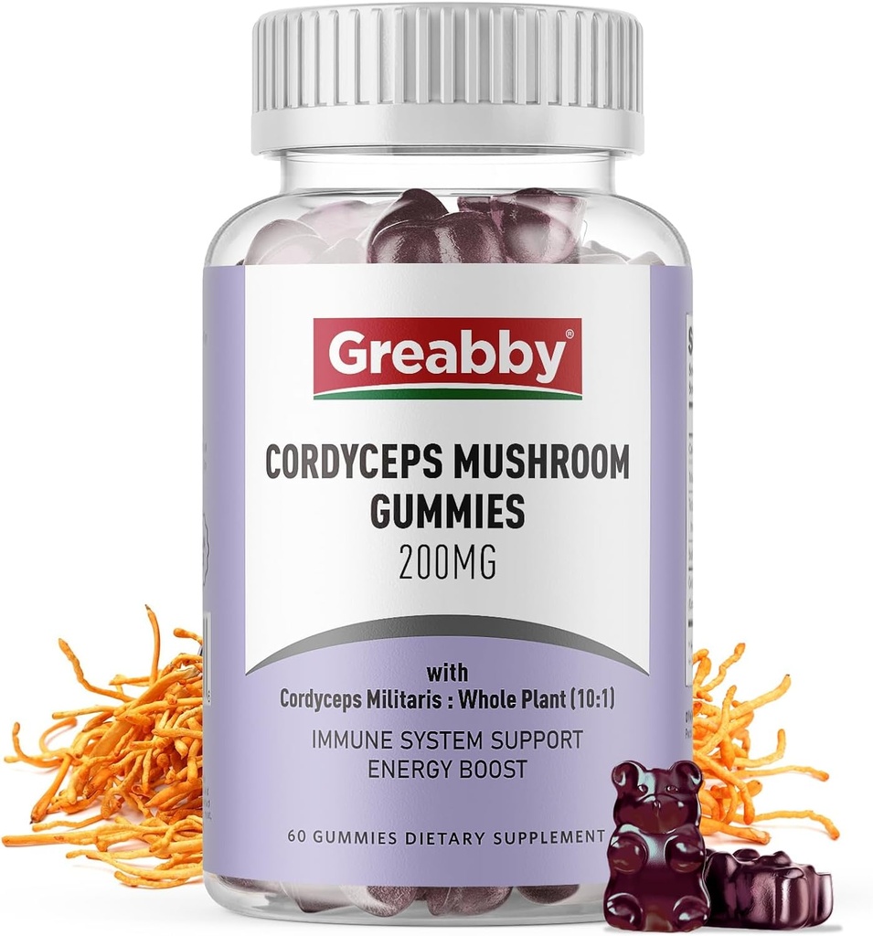 Cordyceps 2000mg Gummies, Suppléments de champignons à base de plantes, Cordyceps Extrait de champignons - Cordyceps Gummies de champignons, Énergie naturelle(60 Nombre)