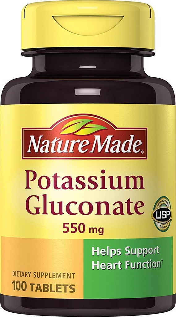 Gluconate de potassium naturel 550 mg, supplément alimentaire pour le soutien de la santé cardiaque, 100 comtes (paquet de 3)