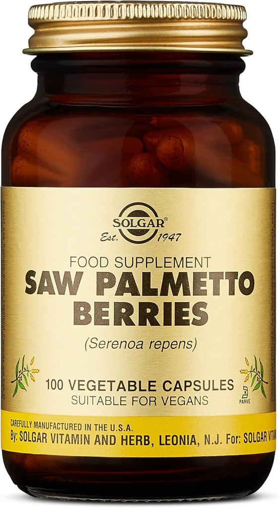 Solgar Saw Palmetto Berries, 100 Capsules de légumes - Hommes Santé - Pleine puissance - Non-OGM, végétalien, sans gluten, sans laiterie, sans casher - 100 portions