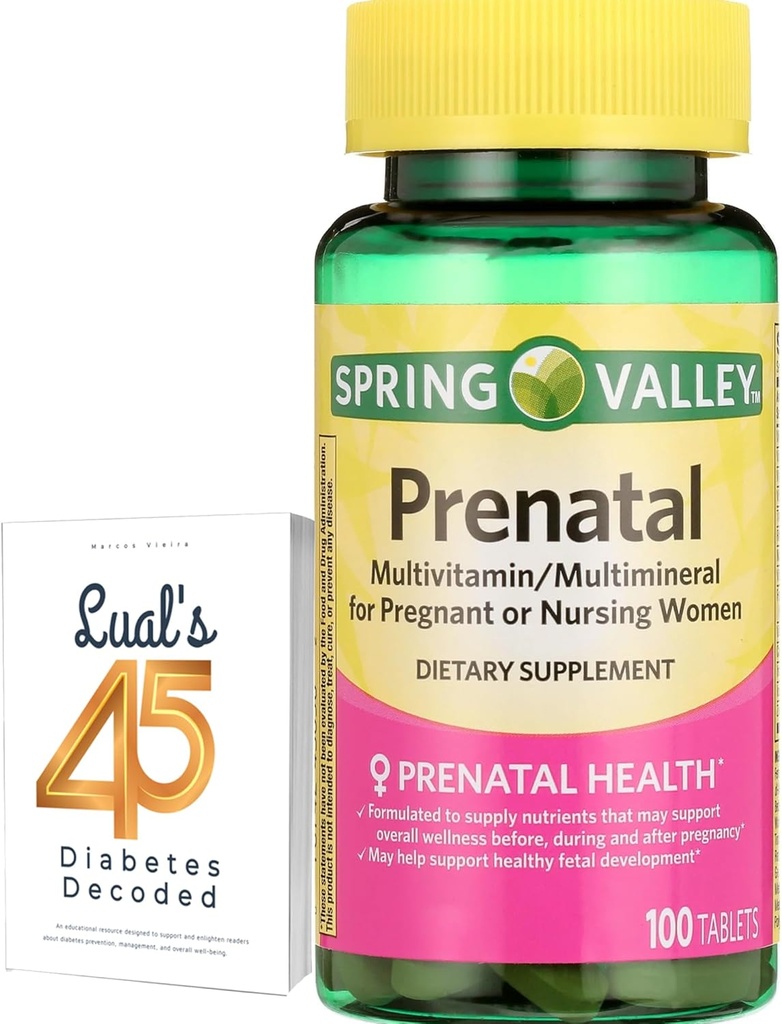 Spring Valley Multivitamine prénatale 100 Comprimés, Vitamines prénatales pour les femmes, La grossesse doit avoir un supplément folate, Ensemble avec le 45 Diabète Décodé de Luall